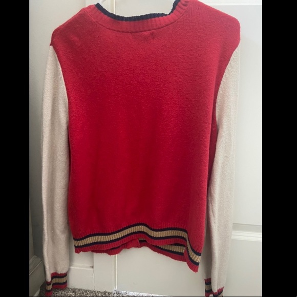 Princess Vera Wang red/navy/gold colorblock varsity button front cardi jr XL - Picture 3 of 4
